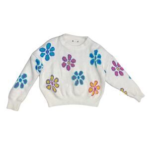 Women's oversize Crewneck Pullover Flower Floral Sweater Multicolor Retro Y2K